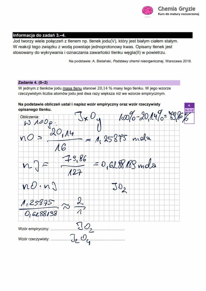 Matura 2025 chemia rozszerzona - odpowiedzi do wszystkich zadań z arkusza CKE 16.05.2025 - Formuła 2023