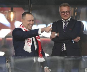 Karol Nawrocki na meczu Polska - Finlandia