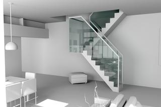 Metalowe schody ze szklaną balustradą