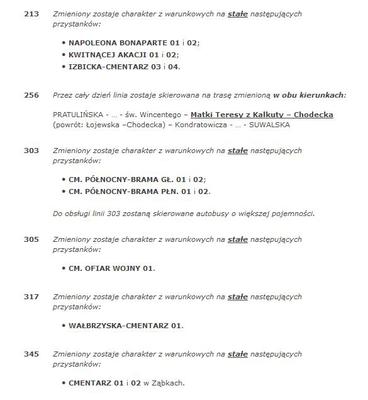 CZĘŚĆ 1      Zmiany obowiązujące w dniach 23-27.10.2017 r. oraz 2.11.2017 r. (poniedziałek-piątek oraz czwartek)