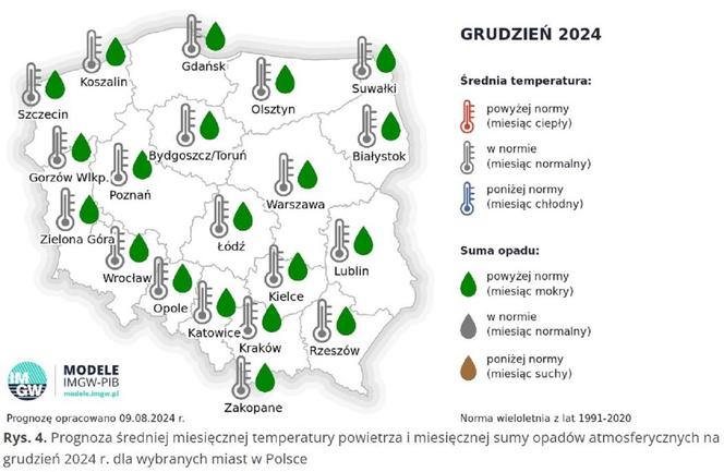 IMGW-PIB: Eksperymentalna prognoza długoterminowa temperatury i opadu na wrzesień 2024 r. – grudzień 2024 r.