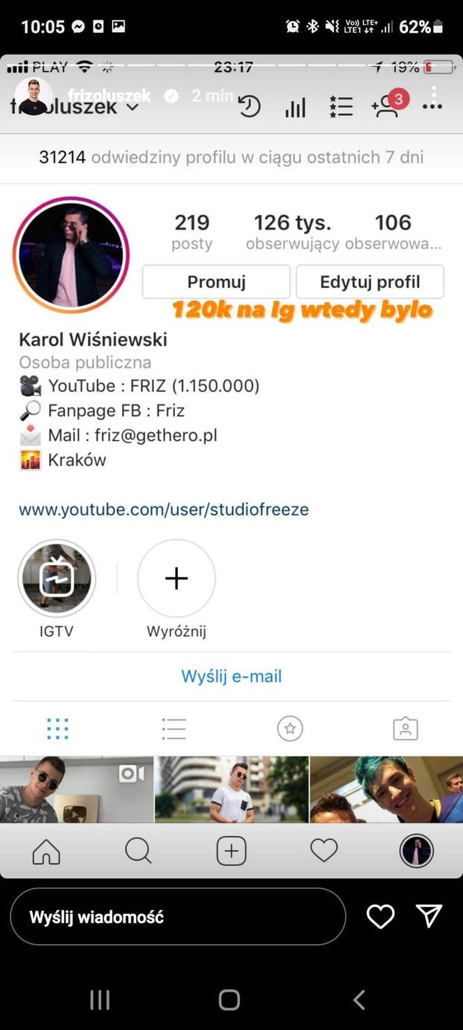 Friz - statystyki kanałów na YouTube i Instagrama