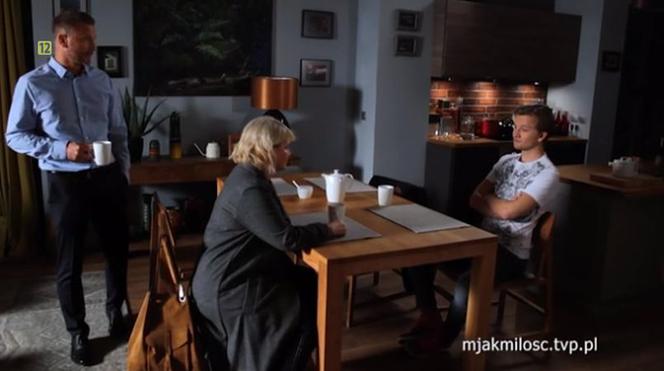 M jak miłość odcinek 1418, Marta (Dominika Ostałowska), Andrzej (Krystian Wieczorek), Łukasz (Jakub Józefowicz)