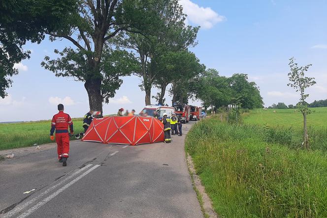 Tragiczny wypadek na trasie Świątki-Ostróda. Motocyklista uderzyl w drzewo. Nie miał prawa jazdy [ZDJĘCIA]