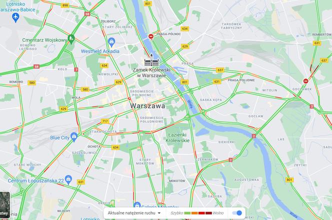 Mapy Google - Natężenie ruchu