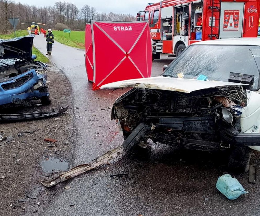 Śmiertelny wypadek pod Łaskiem. Kierujący volkswagenem nie żyje, 4-letnie dziecko zabrał śmigłowiec [ZDJĘCIA]