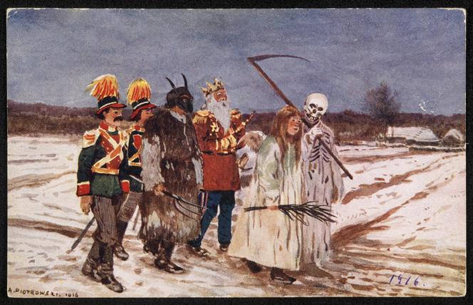 “Kolędnicy”, mal. A.Piotrowski, pocztówka, 1916.