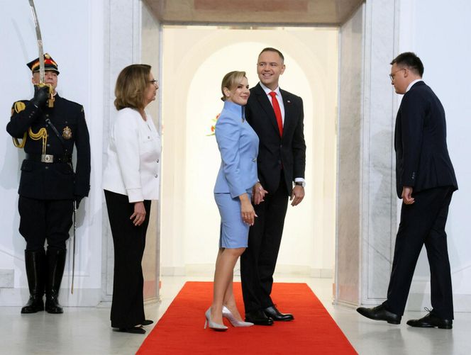 Marta Nawrocka cała na niebiesko zachwyciła w Sejmie  