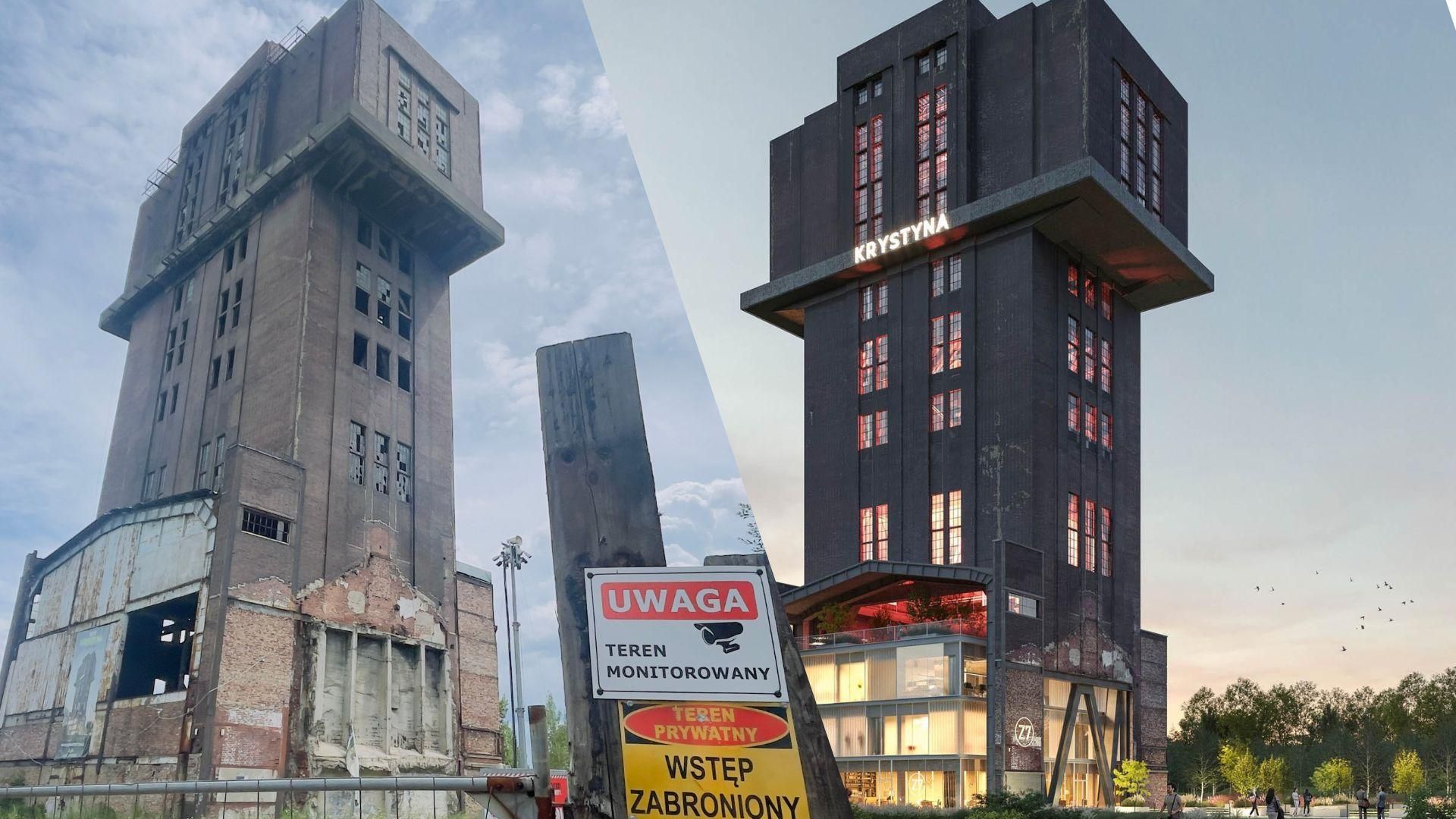 Szyb Krystyna przed rewitalizacją i na wizualizacji