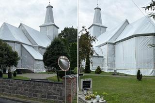 Cały kościół opakowany białą folią. Nie wolno się zbliżać do świątyni! 