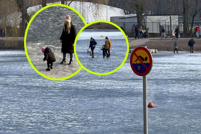 Skrajna nieodpowiedzialność. Spacerują po płytkim lodzie z dziećmi i psami. Dramat na Pradze-Południe w Warszawie