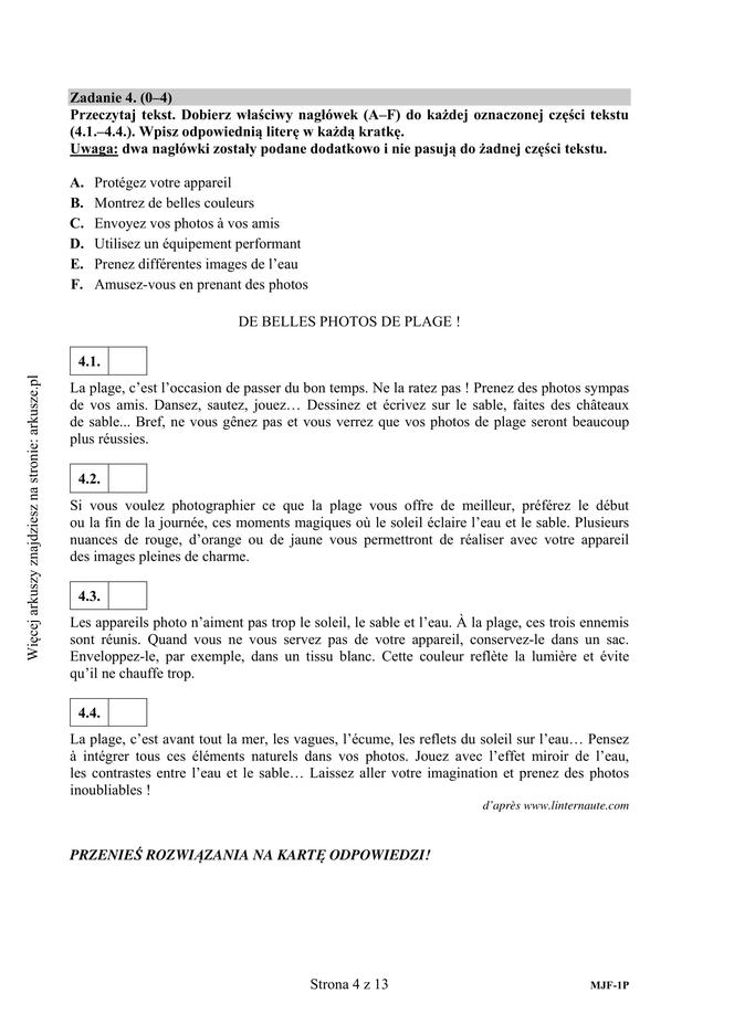 Matura 2020: Język francuski próbny Arkusze CKE
