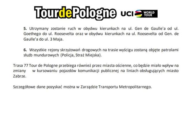 Tour de Pologne 2020 Zabrze UTRUDNIENIA