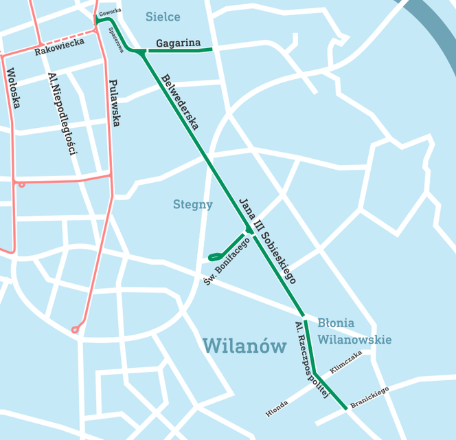 Schemat linii do Wilanowa