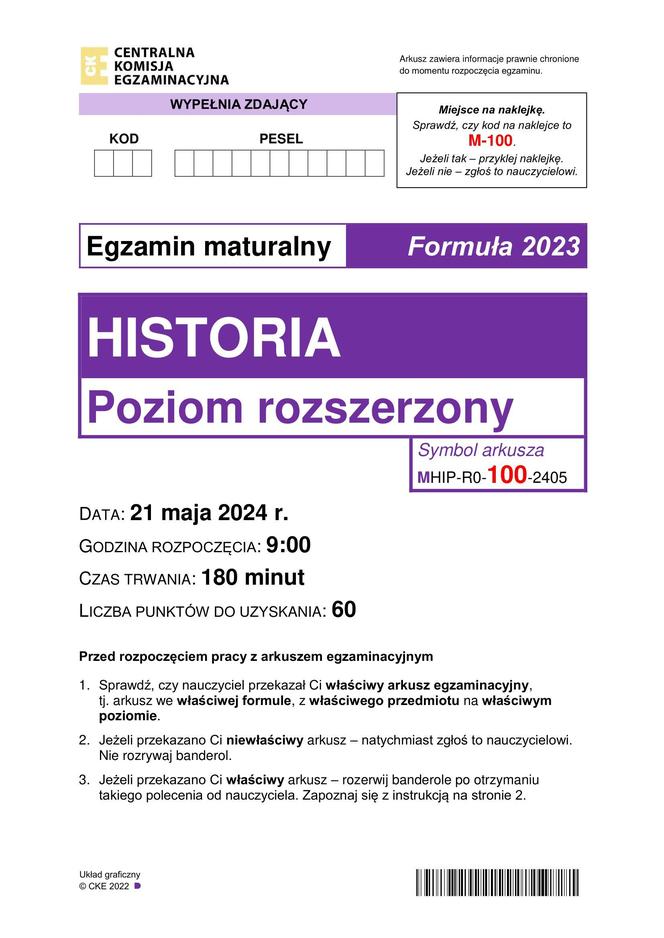 Matura 2024: historia rozszerzona. ARKUSZ CKE FORMUŁA 2023