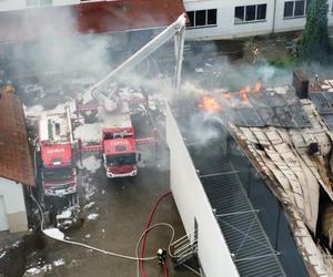 Pożar w magazynie firmy spożywczej. Słup ognia i dymu widać z daleka