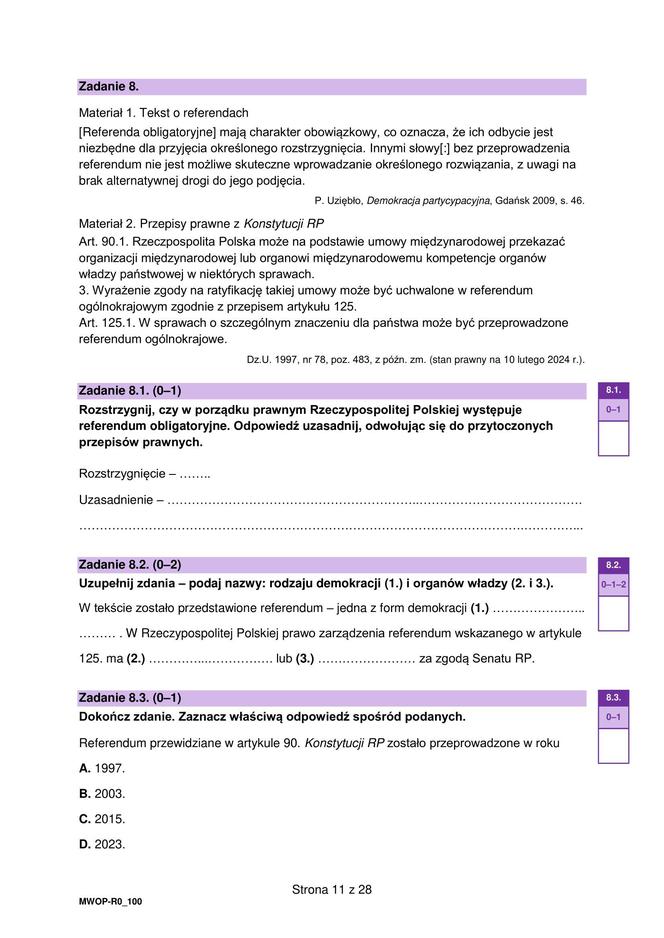 Matura 2024: WOS poziom rozszerzony, ODPOWIEDZI i ARKUSZE CKE do ściągnięcia NOWA FORMUŁA 2023