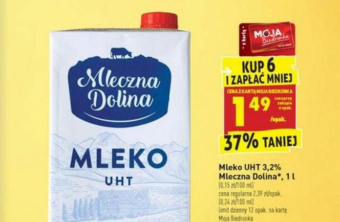 mleko UHT 3,2 proc. 1,49 zł/l