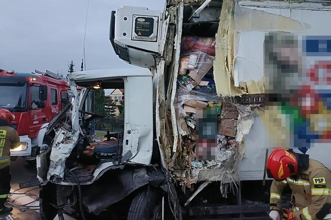 Czołowe zderzenie ciężarówek w Trzcinicy. Kierowca zasnął za kierownicą 