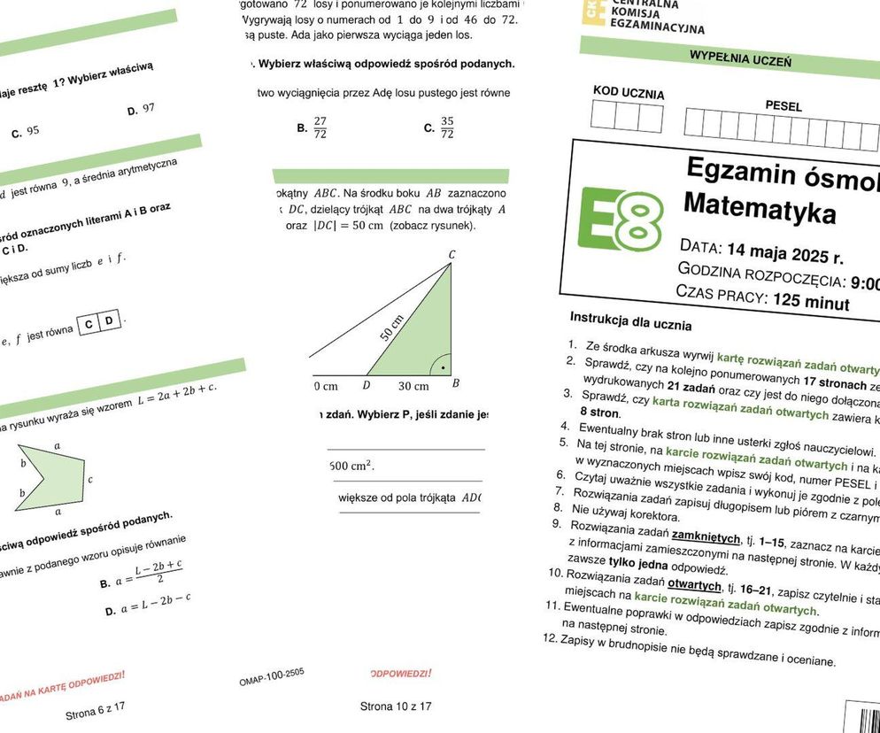 Egzamin ósmoklasisty: matematyka 2025. Wszystkie ODPOWIEDZI do arkusza CKE. Ściągnij PDF JPG na telefon lub komputer
