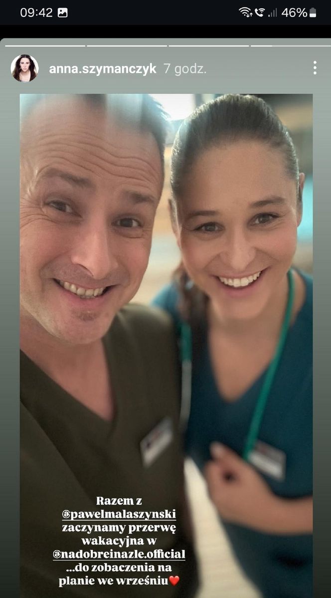 Na dobre i na złe nowy sezon. Aleks /Aleś Zagajewski (Paweł Małaszyński), Iga Kaczorowska (Anna Szymańczyk) na planie