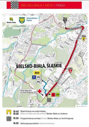 Mapa mety 3 etapu Tour de Pologne w Bielsko-Białej