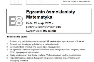 Egzamin ósmoklasisty 2021 - matematyka arkusz