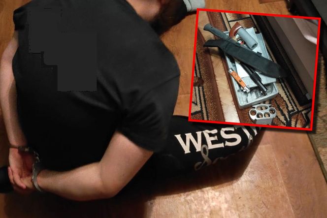 Słuchał głośno muzyki, później groził policjantom nożem. W domu miał kastet i maczetę 