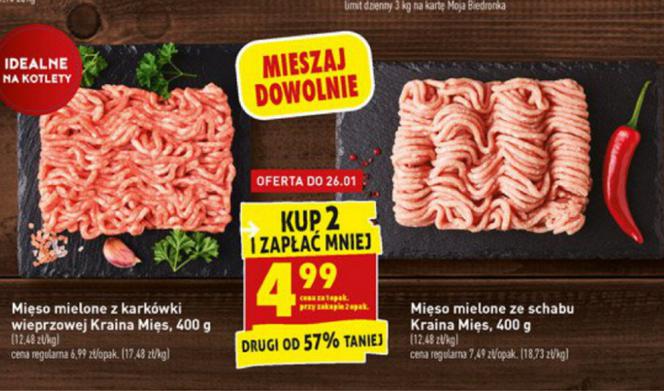 mięso mielone z karkówki lub schabu 4,99 zł