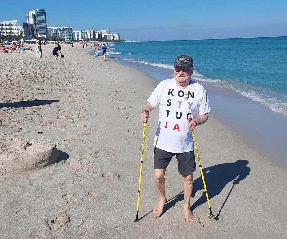 Wałęsa na plaży w Miami
