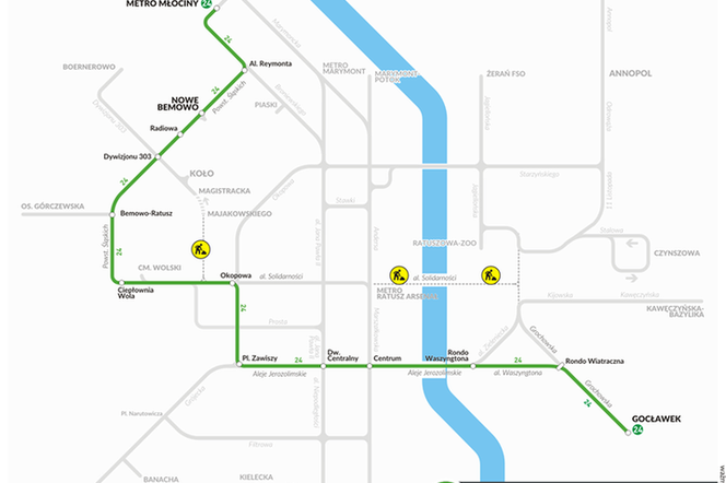 24 najdłuższa linia tramwajowa w Warszawie