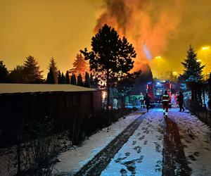 Kłęby dymu na Bielanach. Domek letniskowy stanął w płomieniach. Ranny mężczyzna