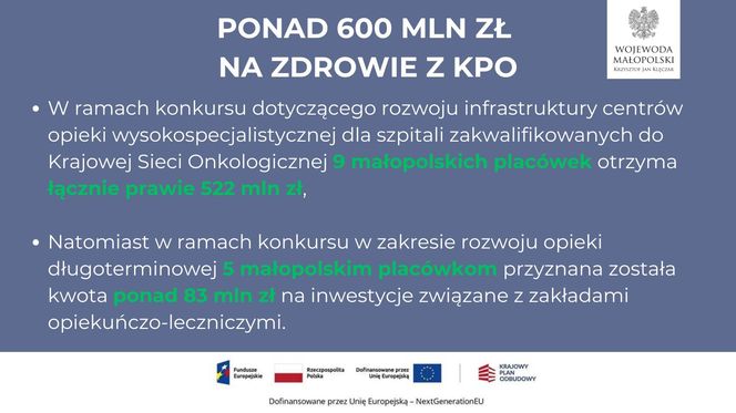 Ponad 600 milionów złotych dla szpitali w Małopolsce. Kto dostał najwięcej?