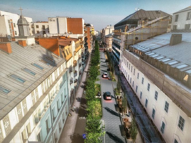 Wizualizacja przebudowy ul. Okrzei w Warszawie