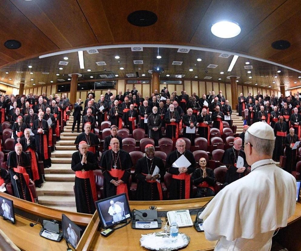 Leon XIV podczas spotkania z kardynałami 