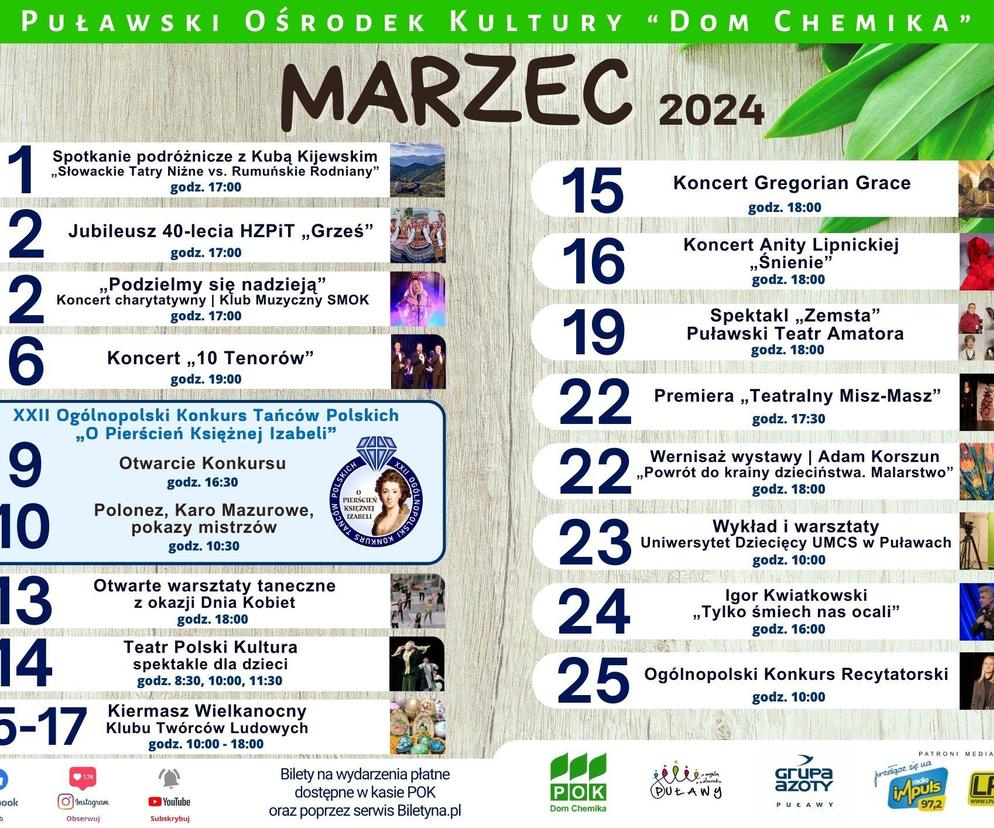 Marzec w Domu Chemika - plakat wydarzeń 
