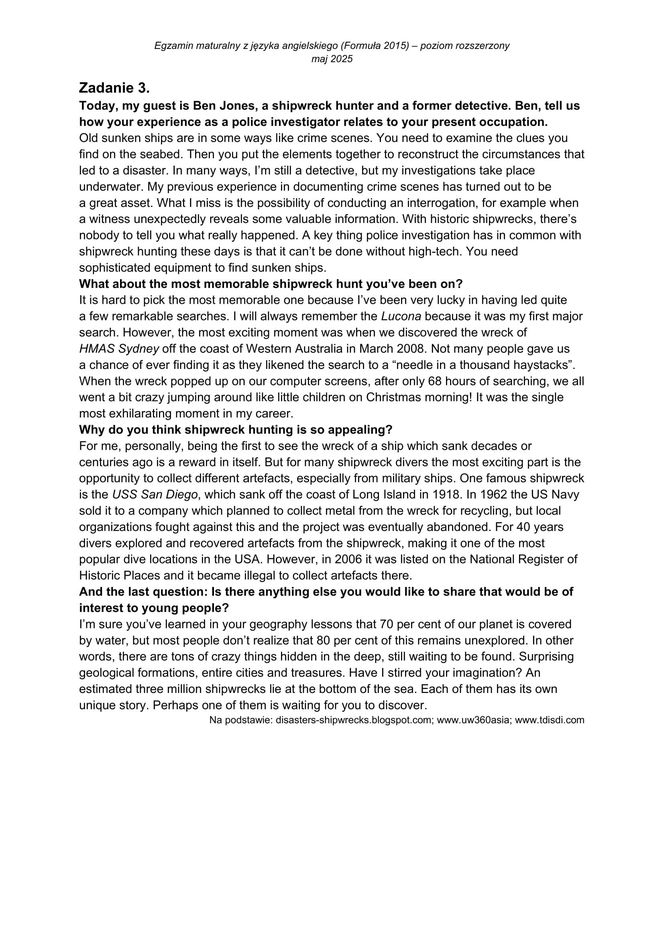 Matura 2025 angielski rozszerzony: ODPOWIEDZI do wszystkich zadań, gotowe rozwiązania matury z angielskiego - Formuła 2015 [8.05.2025]