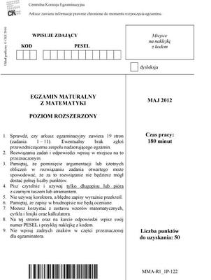 Matura 2012 matematyka rozszerzona