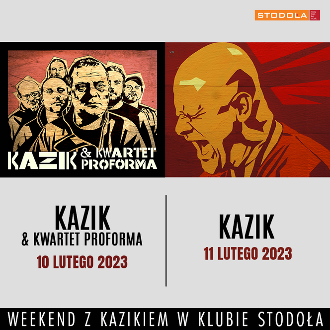 Weekend z Kazikiem w klubie Stodoła. Koncert solowy oraz z Kwartetem ProForma