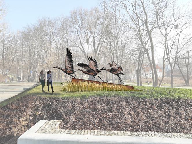 Żurawie wylądują w olsztyńskim Parku Centralnym-wizualizacja