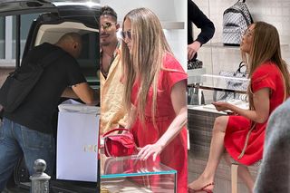 Dryblas taszczy potężne siaty z zakupów Jennifer Lopez w Warszawie. Gwiazda wybrała klasyczny model zapłaty