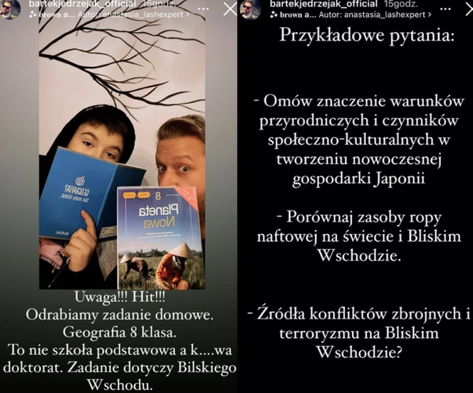 Bartek Jędrzejak pokazał zadanie domowe 14-latka