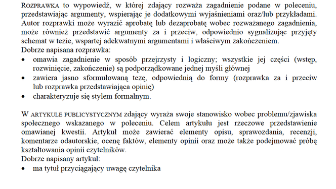 Formy wypowiedzi pisemnych na poziomie rozszerzonym