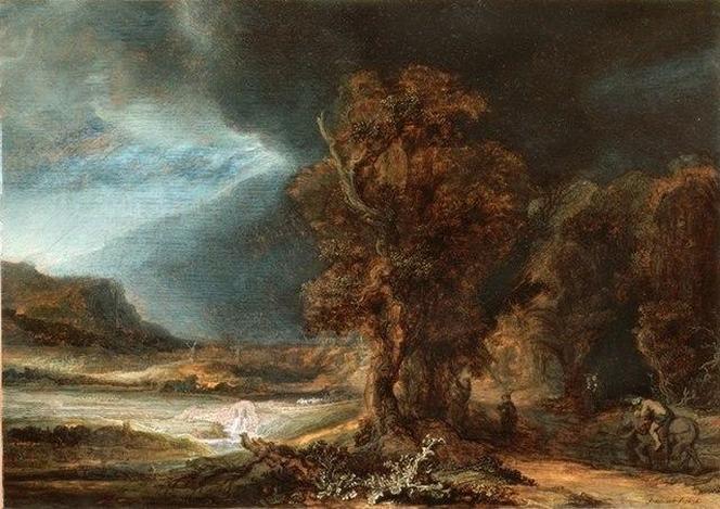 Rembrandt Harmenszoon van Rĳn, "Krajobraz z miłosiernym Samarytaninem" (1638 r.) - Muzeum Książąt Czartoryskich, Oddział Muzeum Narodowego w Krakowie 