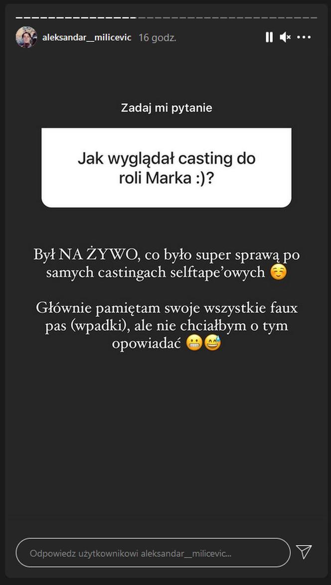 Aleksandar Milićević (Marek 2) na Instagramie o roli w serialu BrzydUla