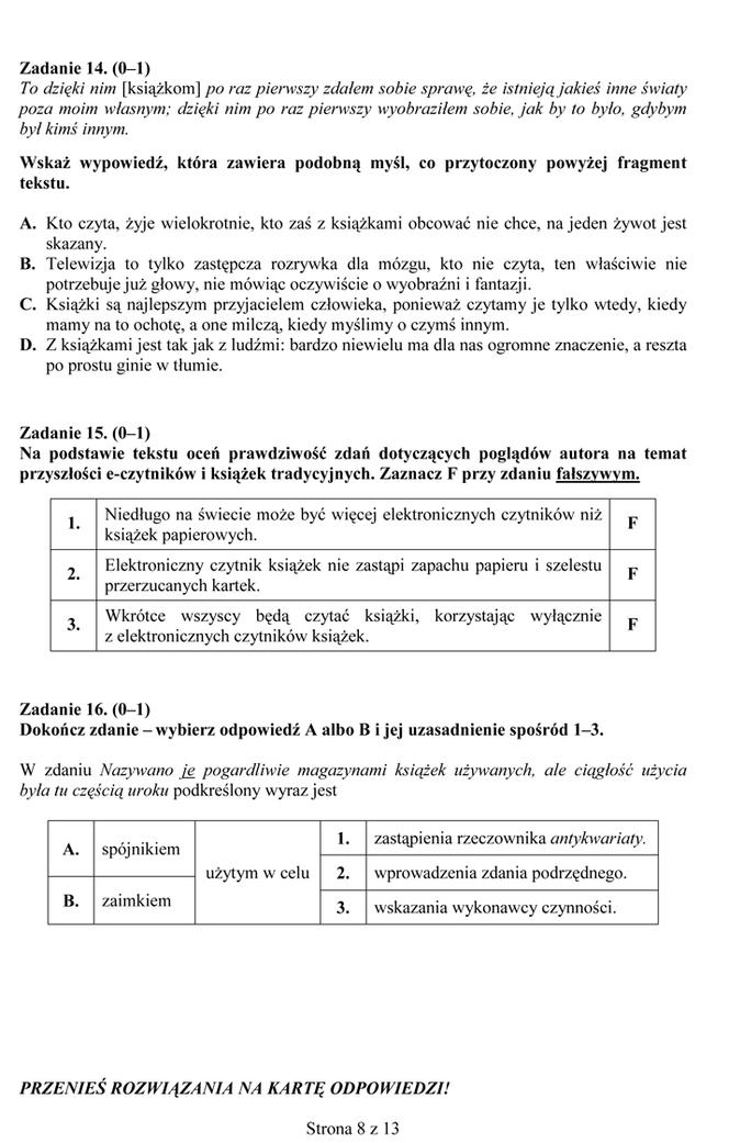 EGZAMIN GIMNAZJALNY 2014 POLSKI: ARKUSZE, ODPOWIEDZI - OFICJALNE Z CKE