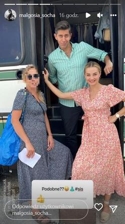 Przyjaciółki 20 sezon na planie. Małgorzata Socha (Inga), Robert (Krzysztof Wieszczek), fanka Ingi 