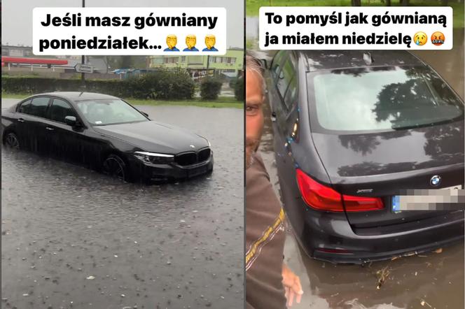 Luksusowe BMW Macieja Dowbora zatopiło się w Będzinie. "Teraz to tylko pozostaje się popłakać"