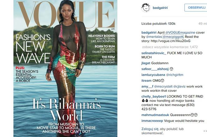 Rihanna bez stanika w Vogue
