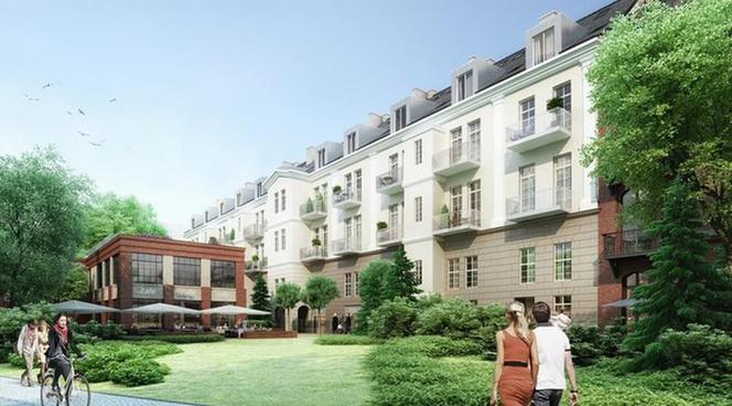 Budynek B10 – Bulwar Staromiejski we Wrocławiu – obiekt mieszkaniowy a przd nim mała kawiarnia 